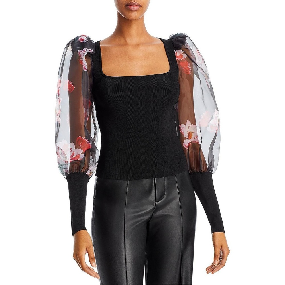 Alice + Olivia sz XS Abella Puff Sleeve Top Mesh Sleeves